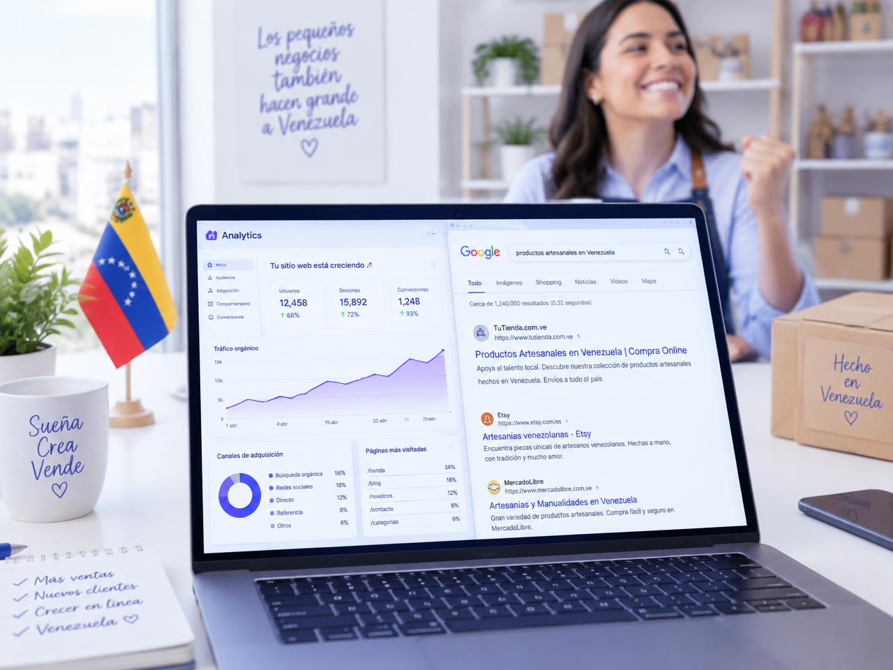 Laptop con estadísticas de una página web creciendo en Google